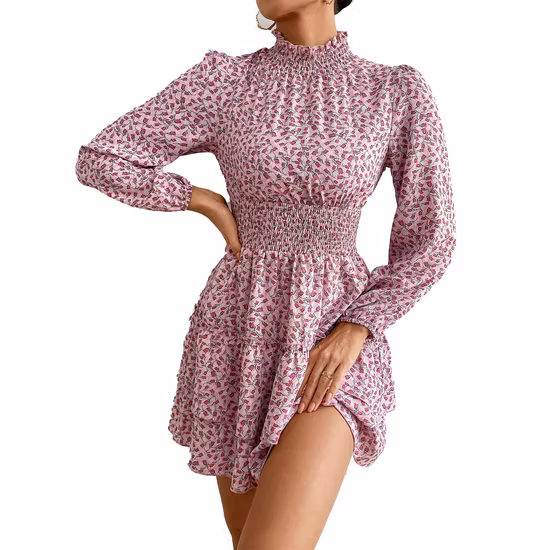 Vestido floral de temperamento nobre, design independente de pesquisa e desenvolvimento, primavera e outono, quatro estações, saia de bolo, vestidos femininos